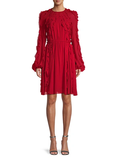 Shop Giambattista Valli Embellished Ruffle Drape Dress In Red
