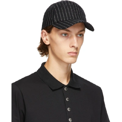 Shop Balmain Black Wool Striped Cap In Eab Noirbla