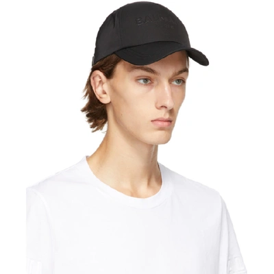 Shop Balmain Black Logo Embossed Cap In 0pa Noir