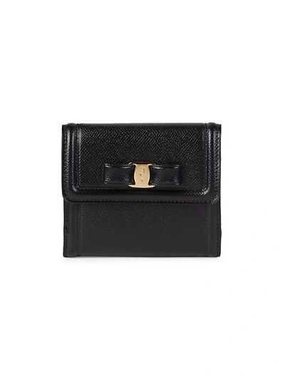 Shop Ferragamo Bow Short Leather Wallet In Nero
