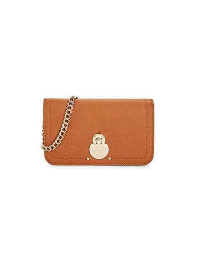 Shop Longchamp Cavalcade Leather Wallet-on-chain In Natural
