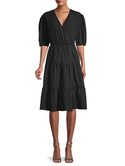 Shop Rebecca Minkoff Mary Puff-sleeve Flare Dress In Black