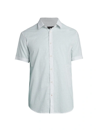 Shop John Varvatos Slub-print Short-sleeve Shirt In Pacific Blue