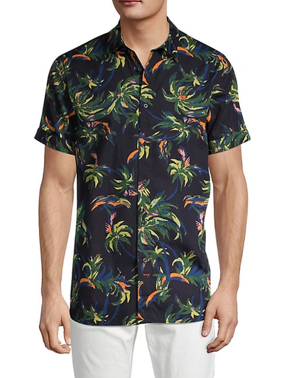 Shop Scotch & Soda Regular-fit Tropical Print Sport Shirt In Combo Navy
