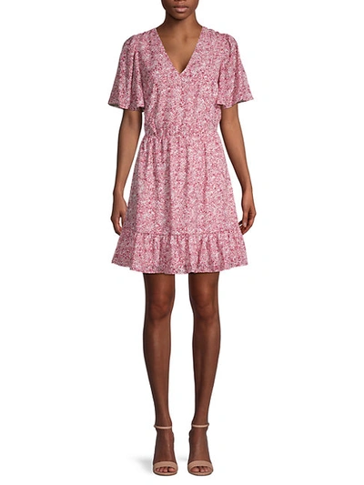 Shop Rebecca Minkoff Sorcha Printed Flutter-sleeve Dress In Pink