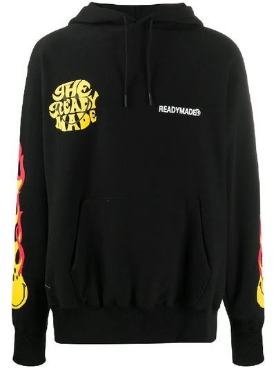Shop Readymade Flame-print Logo Hoodie In Black