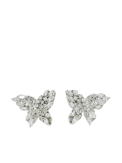 Shop Yeprem 18kt White Gold Diamond Butterfly Earrings In Silver