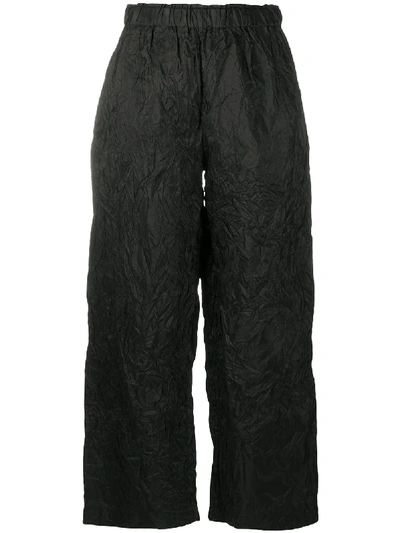 Shop Daniela Gregis Crinkle-effect Silk Cropped Trousers In Black