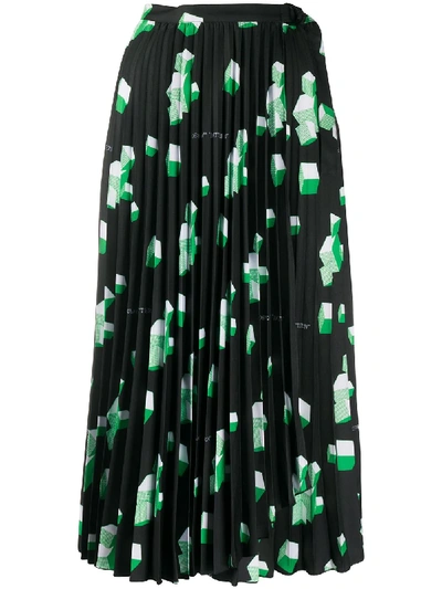 Shop Off-white Geometric-print Pleated Skirt In Black