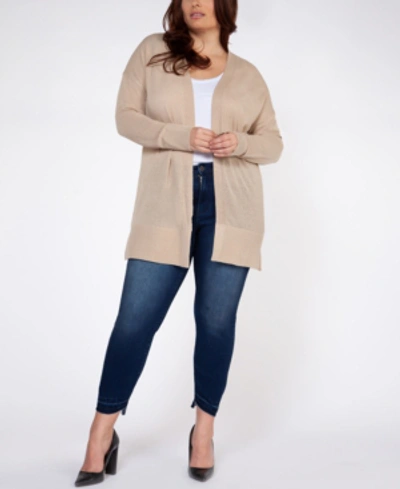 Shop Black Tape Plus Size Open-front Cardigan In Tan