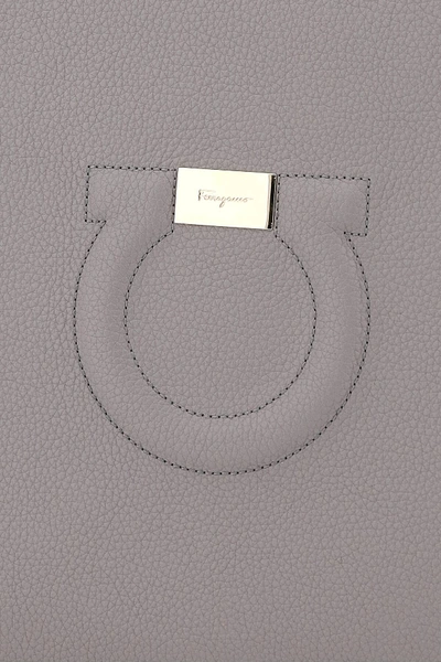 Shop Ferragamo Gancini Leather Clutch In Grey