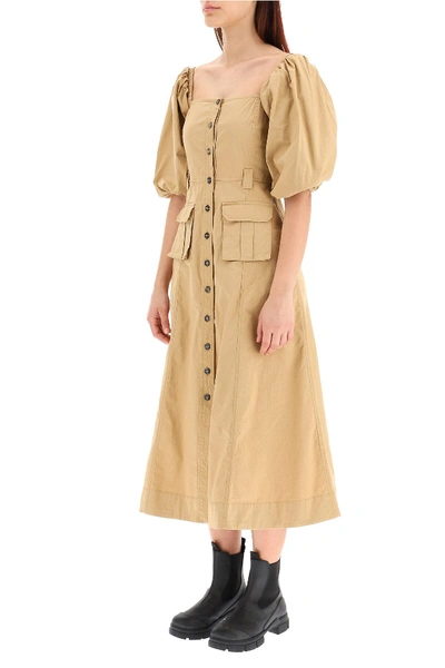 Shop Ganni Ripstop Cotton Military Dress In Brown