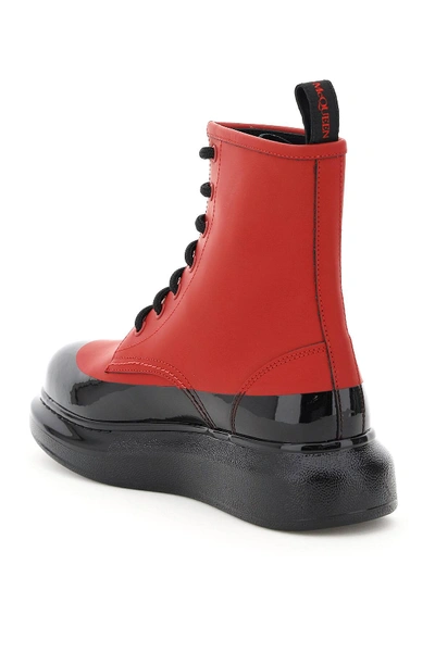 Shop Alexander Mcqueen Hybrid Lace-up Ankle Boots In Black,red