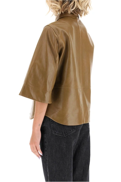 Shop Ganni Leather Shirt In Brown