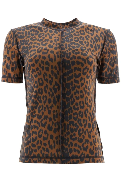 Shop Ganni Leopard T-shirt In Brown,black