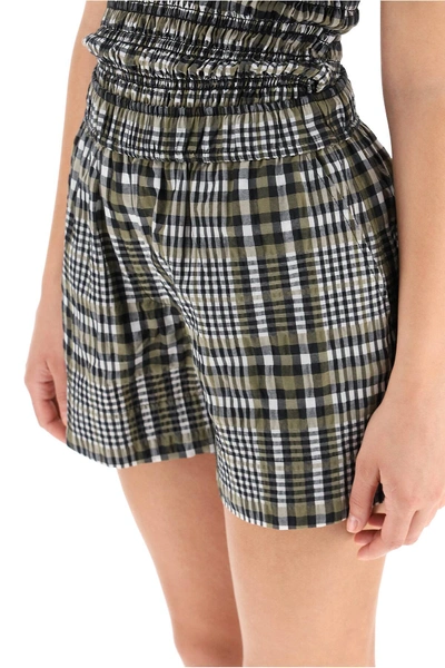 Shop Ganni Check Shorts In Green,black,white