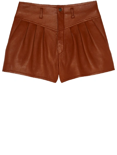Shop Saint Laurent Leather Shorts In Brown