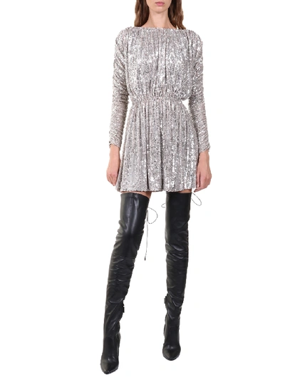 Shop Saint Laurent Sequins Dress In Silver