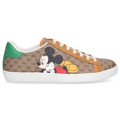 Shop Gucci Low-top Sneakers Ace Gg Disney X  In Beige