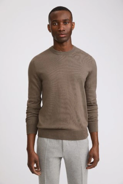 Shop Filippa K Cotton Merino Sweater In Dark Taupe Melange
