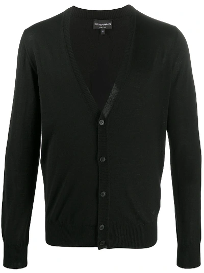 Shop Emporio Armani V-neck Fine Knit Cardigan In Black