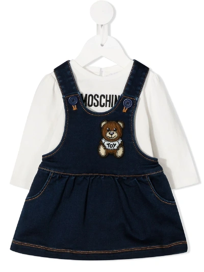 Shop Moschino Teddy Bear Embroidered Layered Dress In Blue