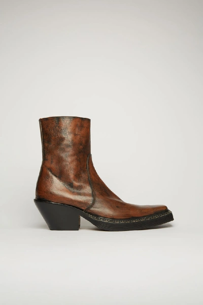 Shop Acne Studios Western Leather Boots Brown