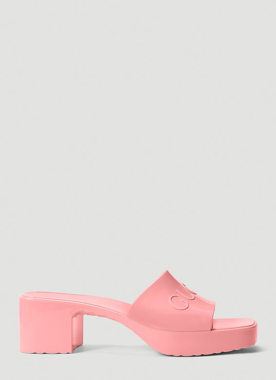 Gucci Rubber Logo Platform Slide Sandal In Pastel Pink Rubber | ModeSens