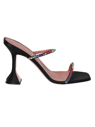 Shop Amina Muaddi Gilda Embellished Slipper Black Satin