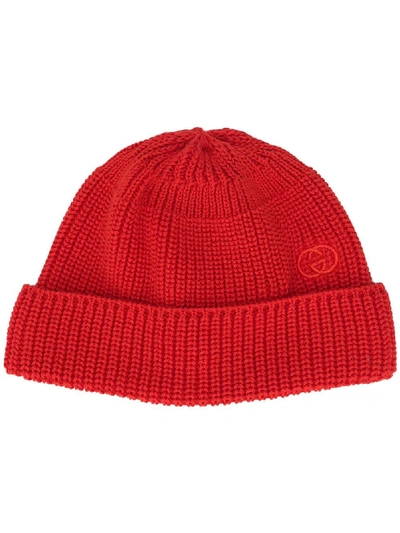 Shop Gucci Embroidered Logo Beanie In Red