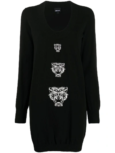 Shop Just Cavalli Tiger Intarsia Knit Dress In Black