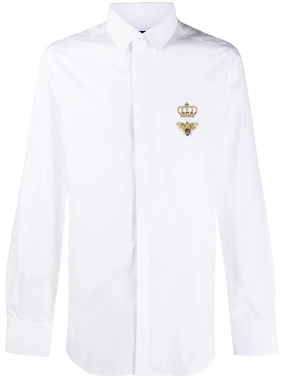Dolce & Gabbana Bee And Crown Embroidery Cotton Polo Shirt In Bianco Ottico  | ModeSens