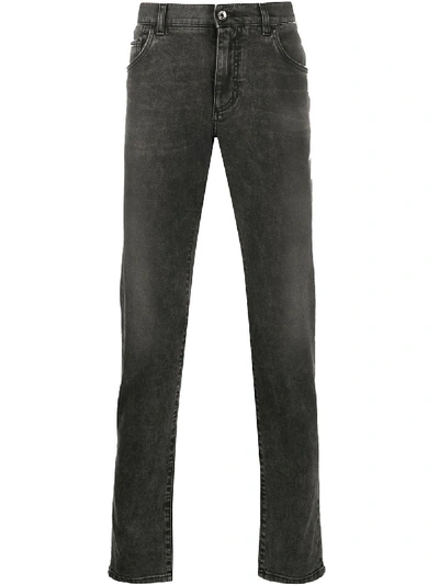 Shop Dolce & Gabbana Logo-appliqué Slim-cut Jeans In Grey