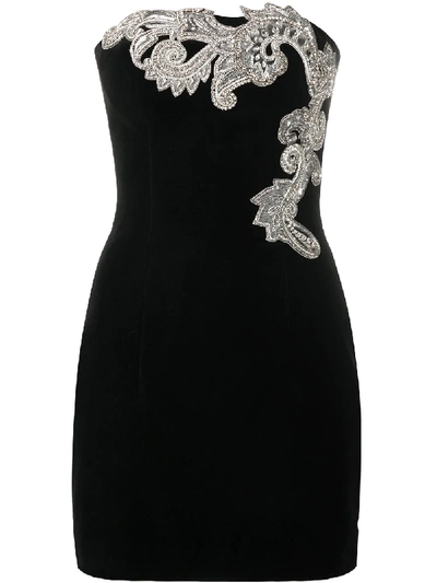 Shop Balmain Embellihsed Strapless Mini Dress In Black