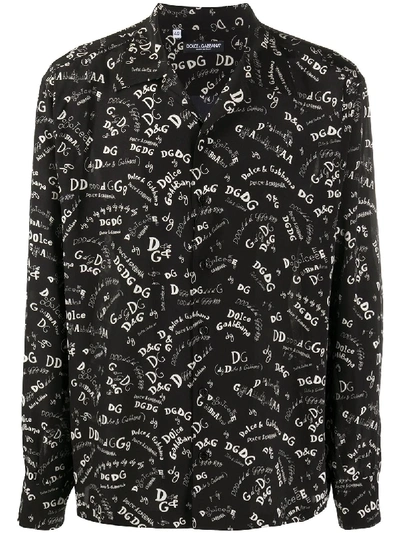 Shop Dolce & Gabbana Logo-print Silk Shirt In Black