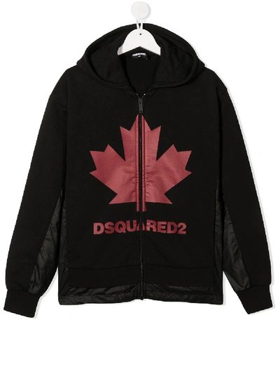 Shop Dsquared2 Teen Maple Leaf Logo Print Hoodie In Black