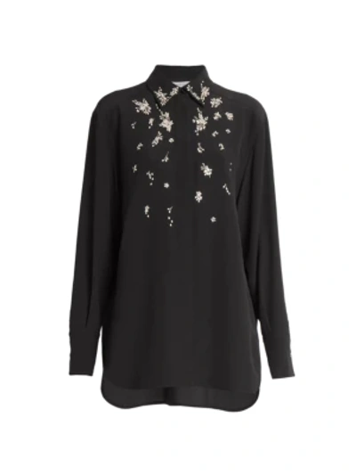 Shop Givenchy Crystal Embellished Silk Blouse In Black Silver