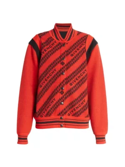 Shop Givenchy Logo Chain Knit Wool Varsity Jacket In Red Black