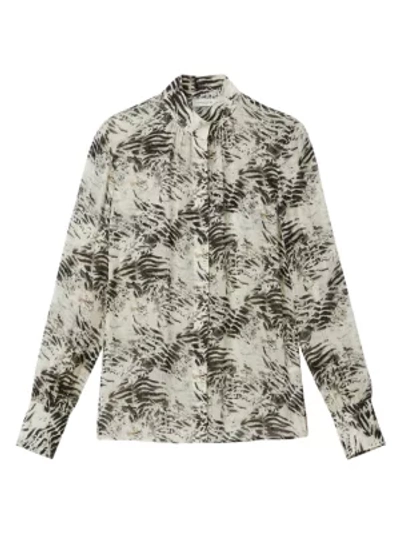 Shop Lafayette 148 Mattea Graphite-print Blouse In Parchment Multi