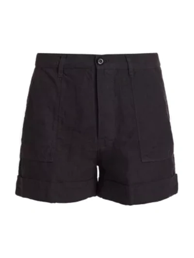 Shop Frame Le Beau Linen Shorts In Washed Noir