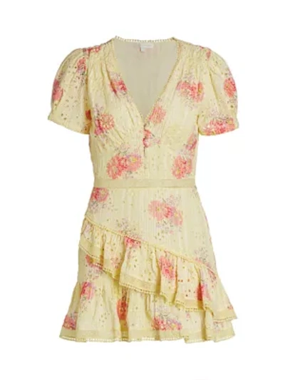 Shop Loveshackfancy Bea Floral Ruffle Mini Dress In Mellow Yellow