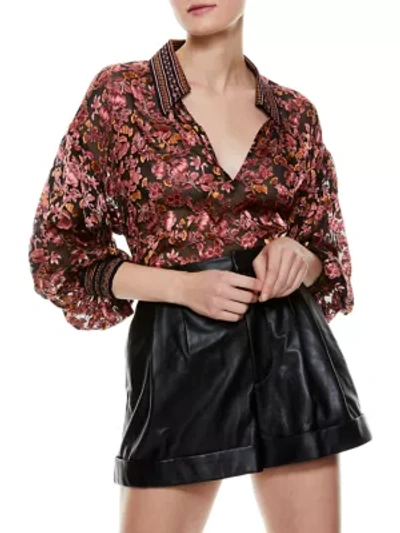 Shop Alice And Olivia Desiree Velvet Effect Blouse In Fall Into You