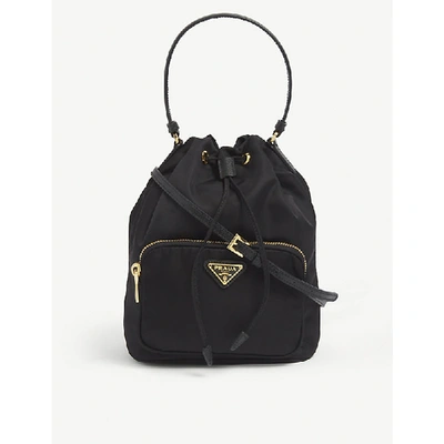 Shop Prada Branded Nylon Bucket Bag In Nero