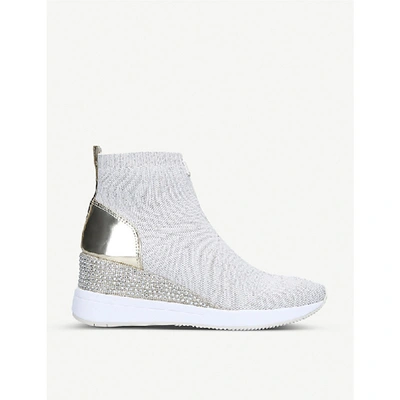 Michael Michael Kors Skyler Embellished Stretch-knit Wedge Trainers In Gold  Comb | ModeSens