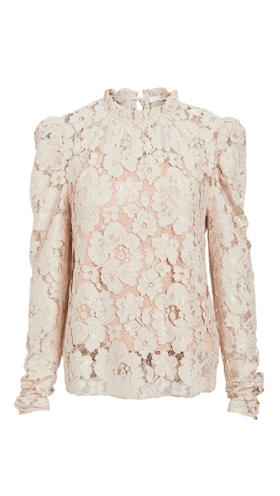 Shop Wayf Emma Puff Sleeve Lace Top In Nude