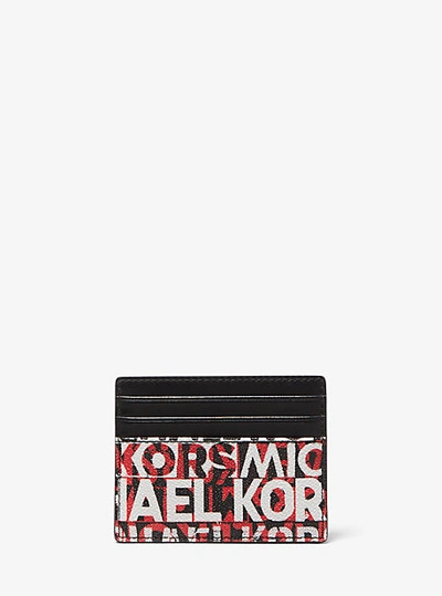 Shop Michael Kors Greyson Tall Graphic Logo Card Case In Black