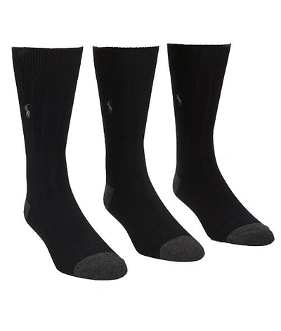 Shop Polo Ralph Lauren Ribbed Crew Socks 3-pack In Black