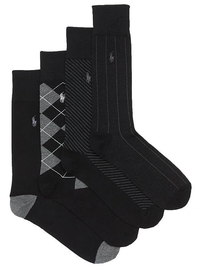 Shop Polo Ralph Lauren Assorted Dress Socks 4-pack In Black