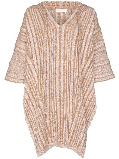 Shop Chloé Cable-knit Hooded Poncho In Neutrals