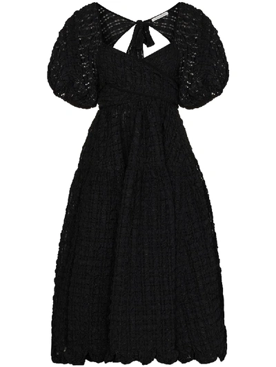 Shop Cecilie Bahnsen Maya Puff Sleeve Silk Midi Dress In Black